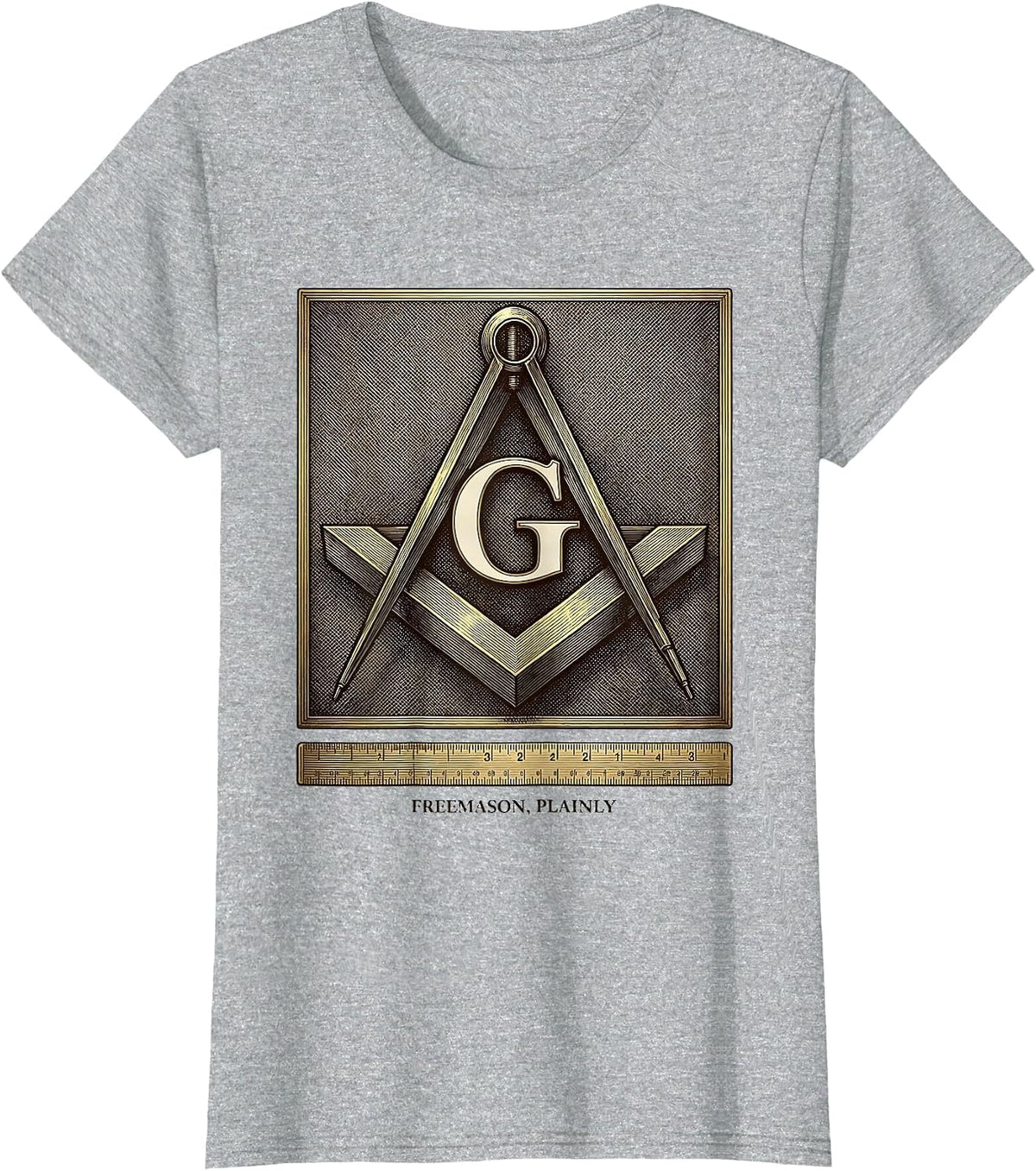 Women's Freemason Plainly Crosshatch Etching Masonic Square Compass T-Shirt - Heather Grey
