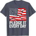 Pledge It Every Day American Flag Patriotic Design T-Shirt - Heather Blue