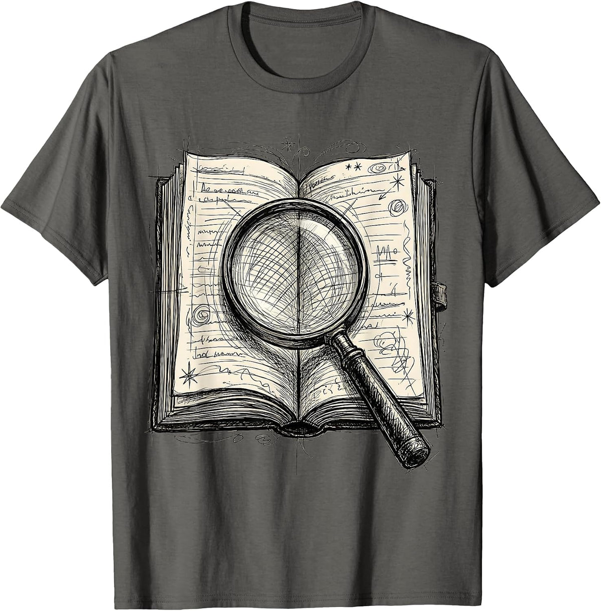 Men's English Teacher Open Book Magnifying Glass Design T-Shirt - Asphalt Grey