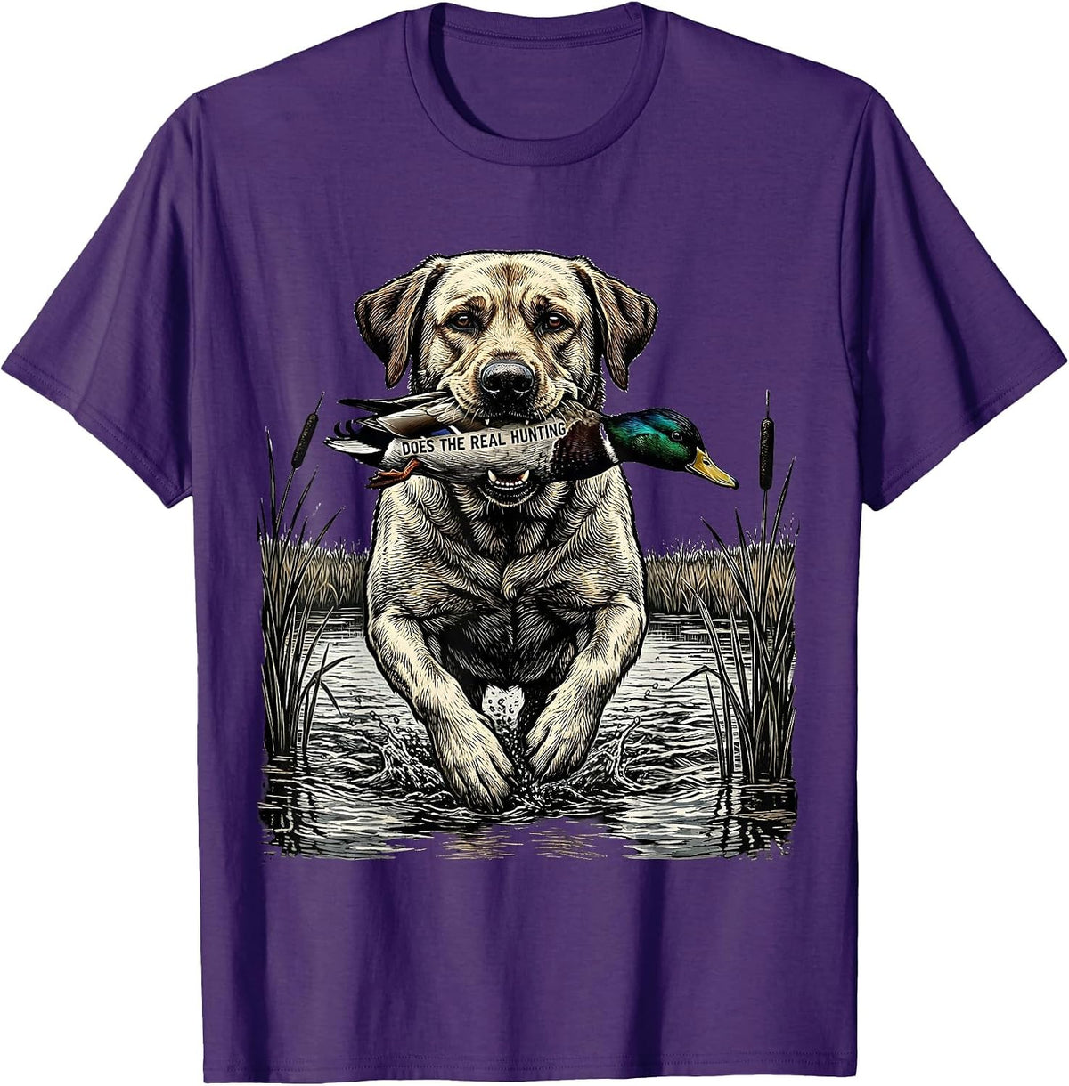 Does The Real Hunting Woodcut Labrador Retriever Duck T-Shirt - Purple
