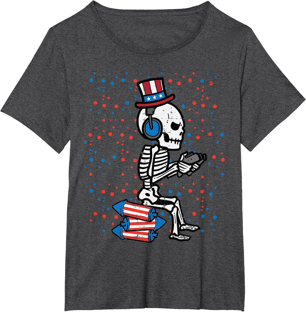 4th of July Skeleton Gamer Funny America Boys Kids Men Teen T-Shirt - Dark Heather Grey