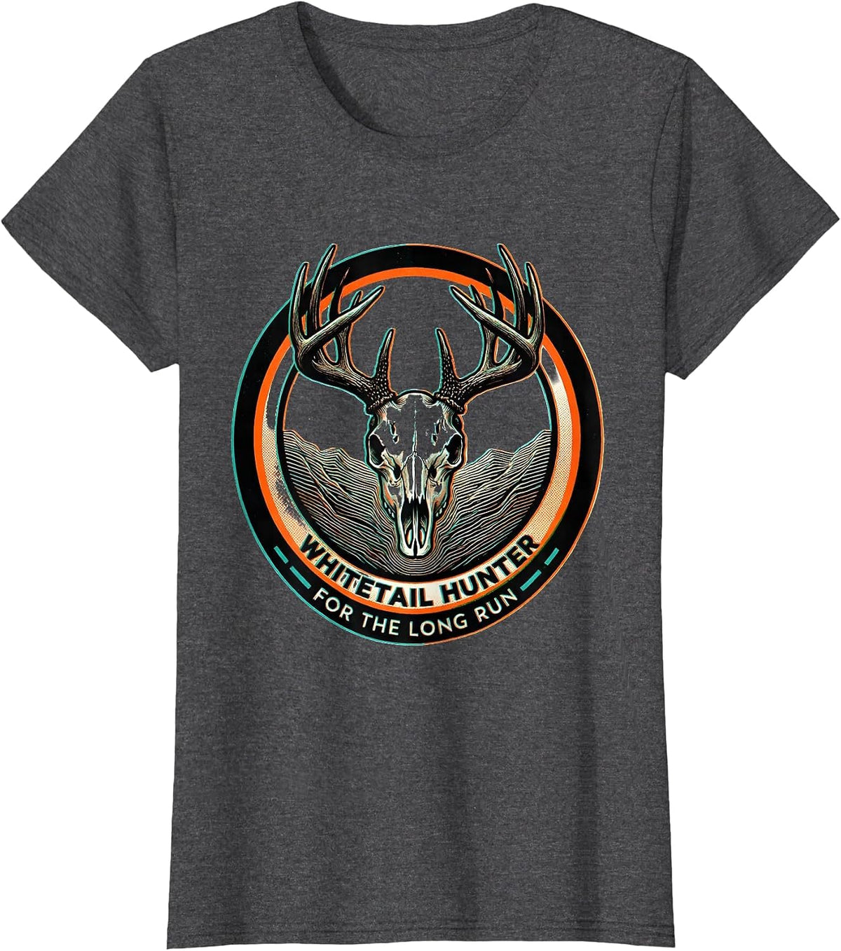 Women's Whitetail Hunter, For The Long Run Camo Dad Hunting T-Shirt - Dark Heather Grey