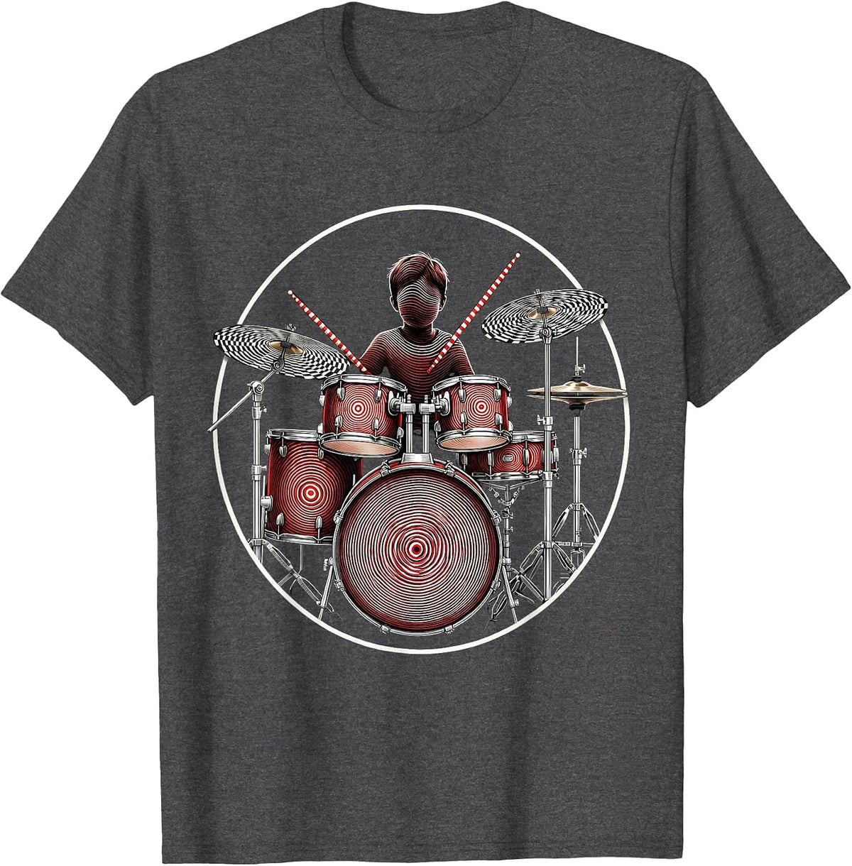 Men's Boys Polka Dot Drum Kit Graphic Tee T-Shirt - Dark Heather Grey