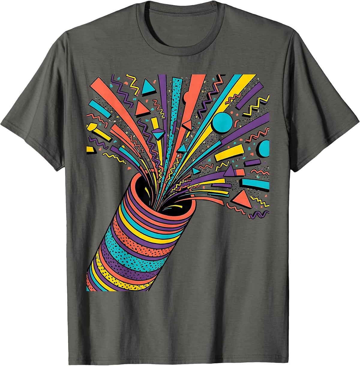 Confetti Cannon Explosion Party Crowd Graphic T-Shirt - Asphalt Grey