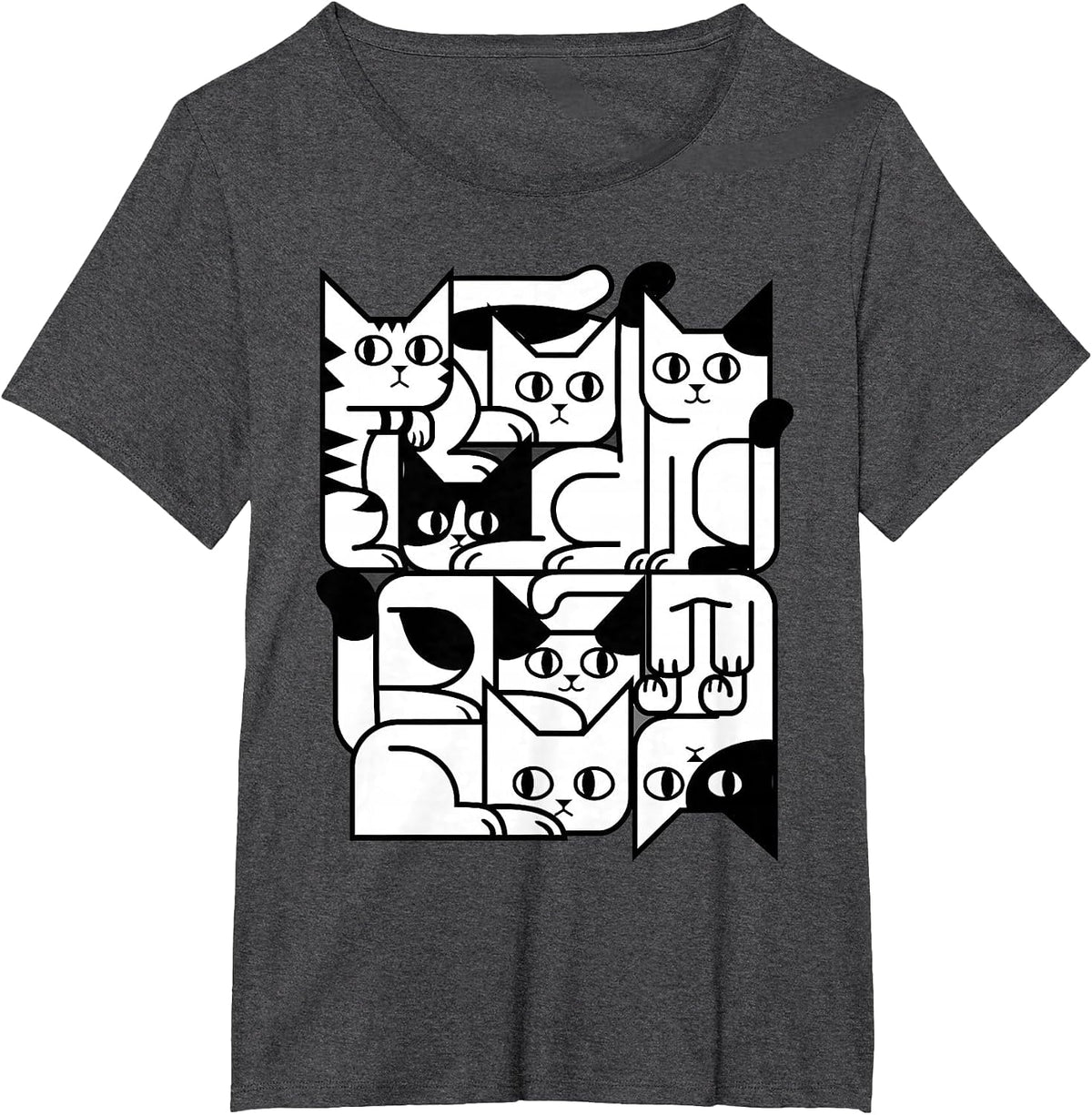 Geometric Cat Silhouette Abstract Kitten Classic Cute Cat T-Shirt - Dark Heather Grey
