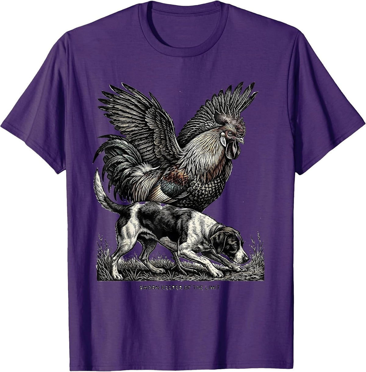 Men's Sworn Keeper Of The Limit Woodcut Engraving Pheasant Hunter T-Shirt - Purple
