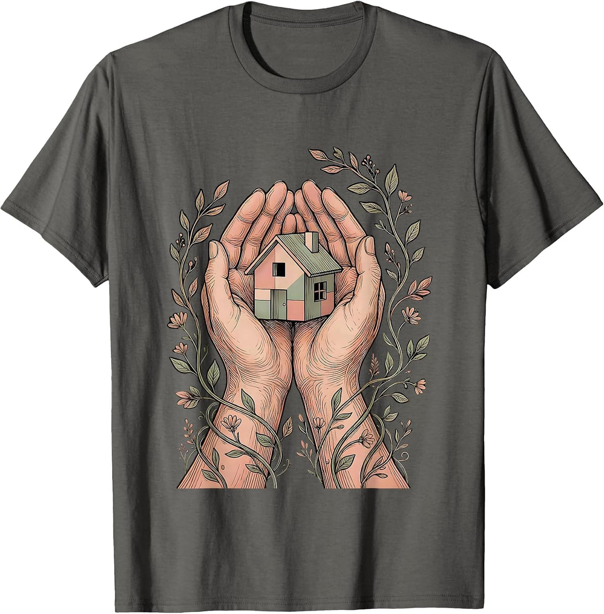 Social Worker Hands Building Home Graphic T-Shirt - Asphalt Grey