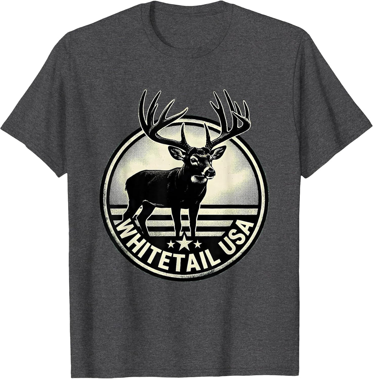 Whitetail USA Silhouette Whitetail Buck Hunting Dad Gift T-Shirt - Dark Heather Grey