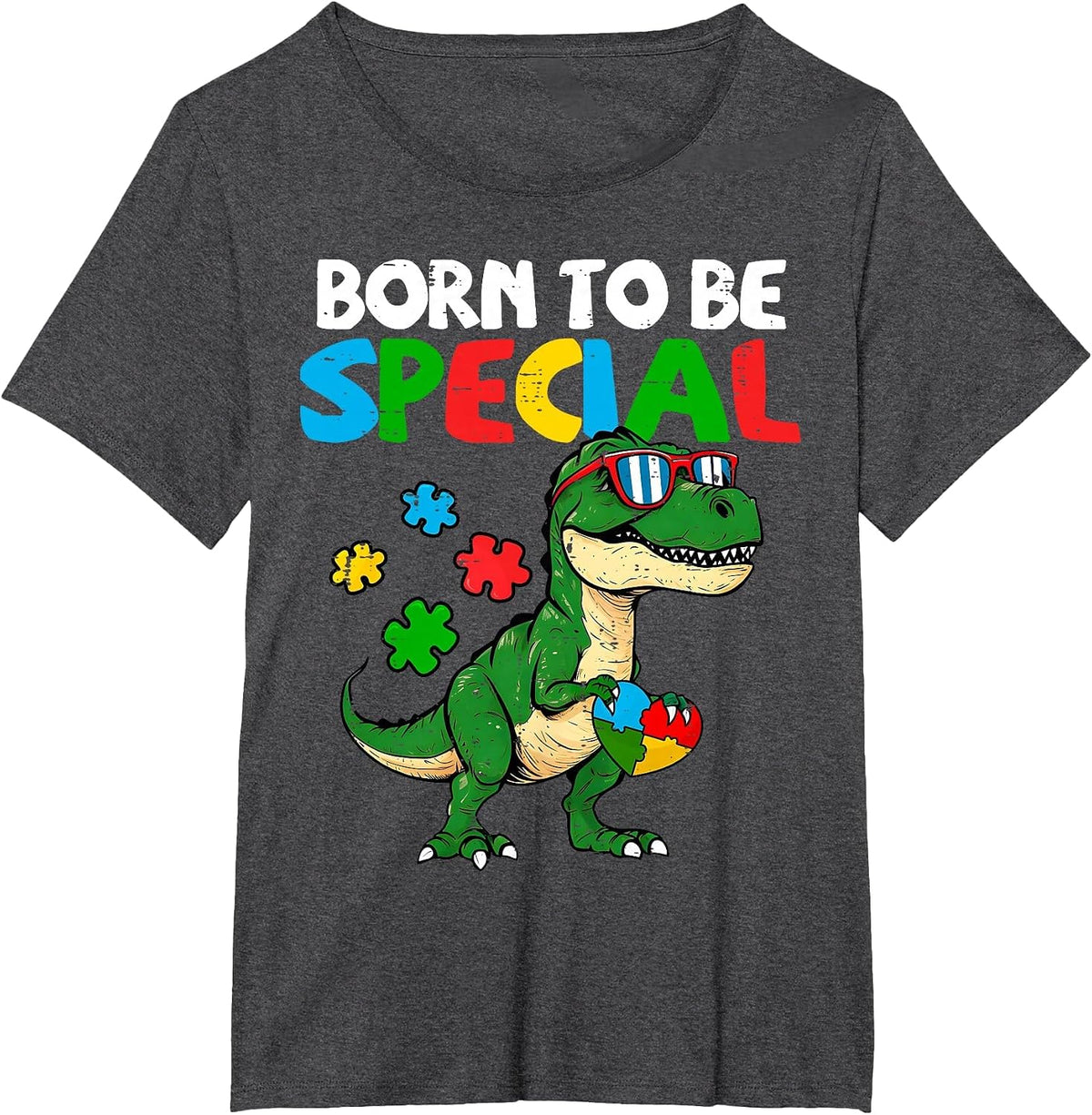 Born Special T-rex Puzzle Autism Awareness Dinosaur Boys T-Shirt - Dark Heather Grey