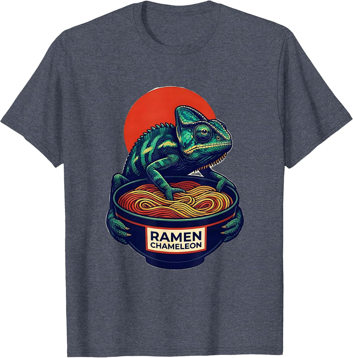 Ramen Chameleon Bold Flat Color Chameleon Japanese Pop T-Shirt - Heather Blue
