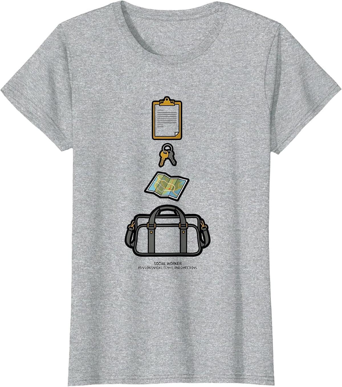 Women's Social Worker. Runs On Snacks, Forms, And Directions Funny T-Shirt - Heather Grey