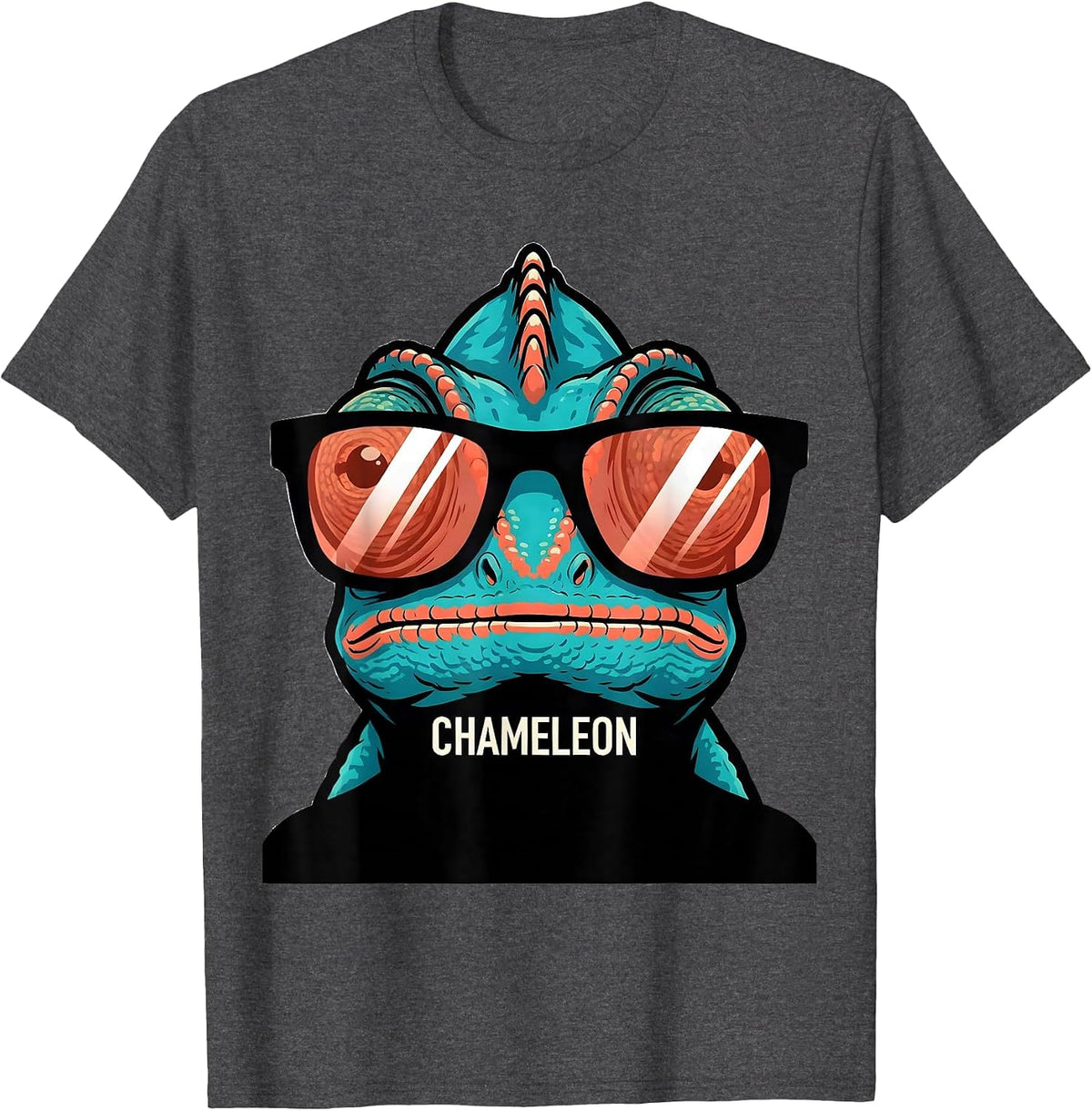 CHAMELEON Cartoon College Mascot Sunglasses Fan Gear T-Shirt - Dark Heather Grey