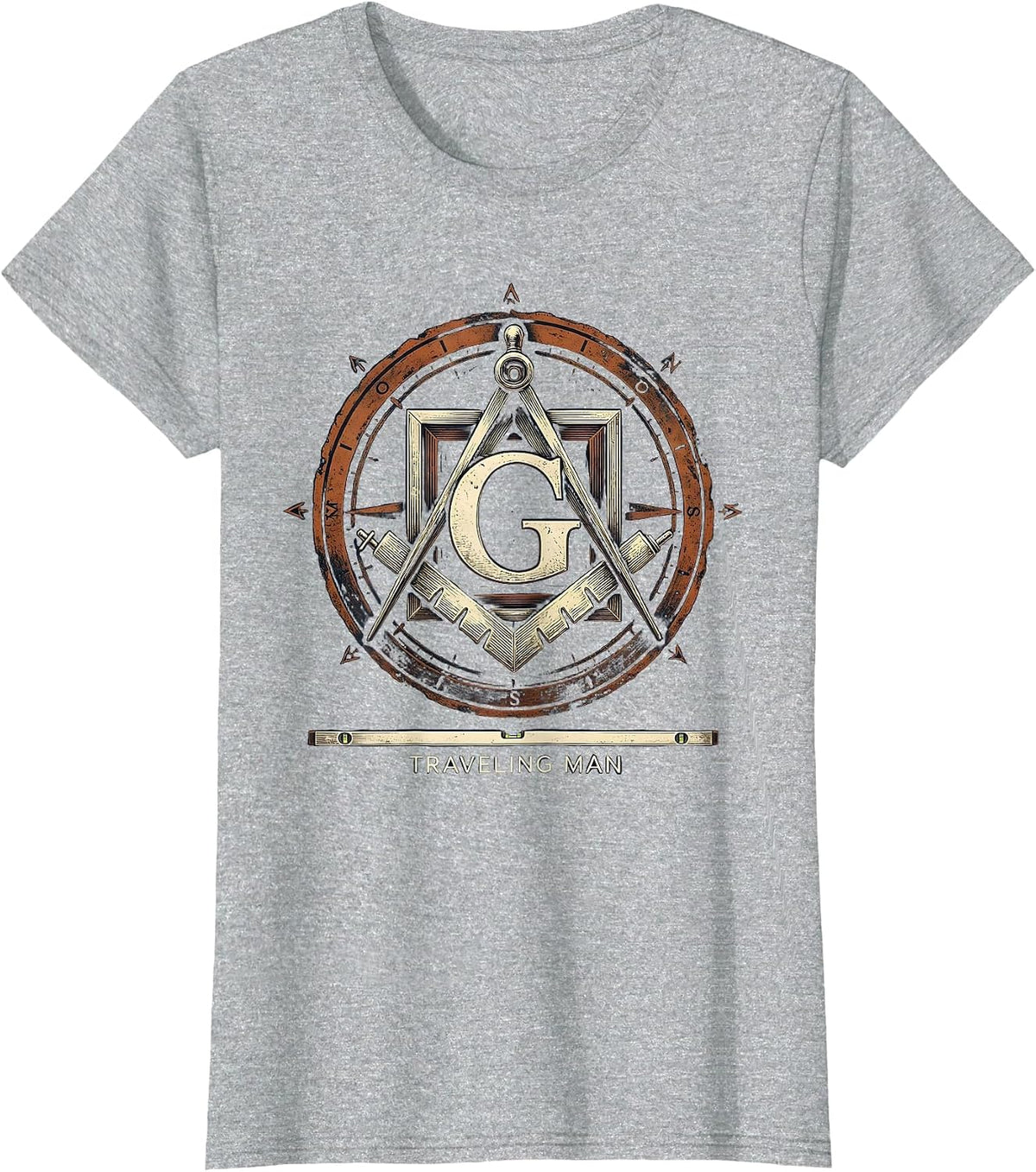 Traveling Man Vintage Freemason Square And Compass Masonic T-Shirt - Heather Grey
