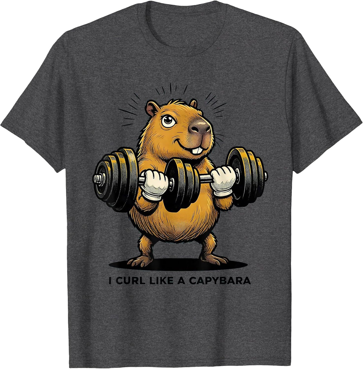 Men's I Curl Like A Capybara Funny Gym Animal Pun Weightlifting T-Shirt - Dark Heather Grey