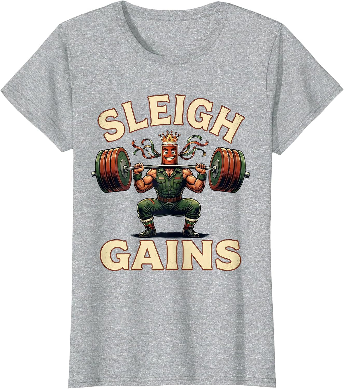 Sleigh Gains Vintage Funny Christmas Gym Workout T-Shirt - Heather Grey