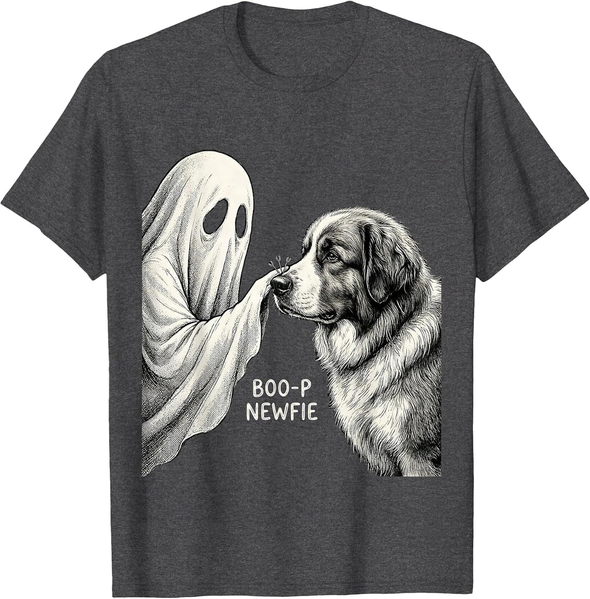 Men's Boo-p Newfie Funny Ghost Dog Mom Halloween Dog Lover T-Shirt - Dark Heather Grey