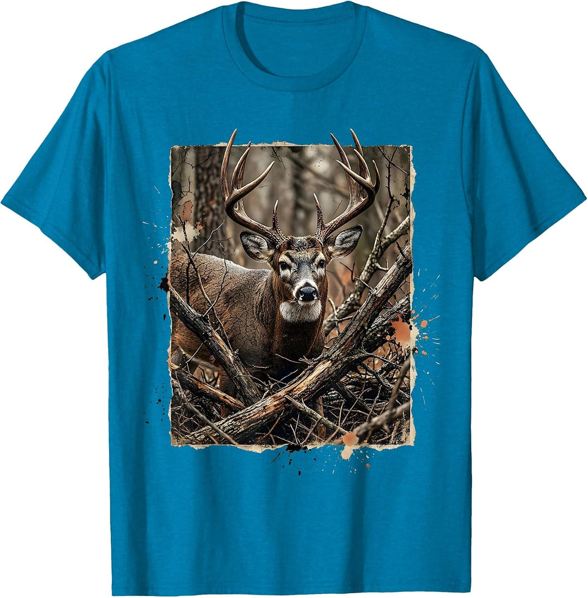 Camo Whitetail Buck Behind Fallen Branches T-Shirt - Sapphire Blue