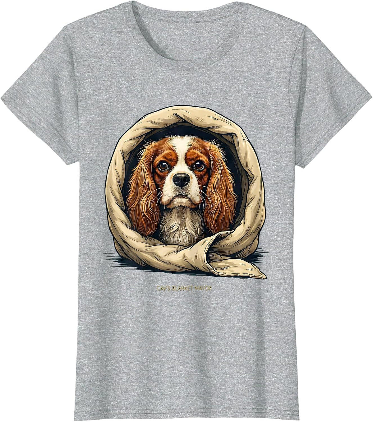 Cav's Blanket Mayor Funny Cavalier King Charles Spaniel Dog T-Shirt - Heather Grey