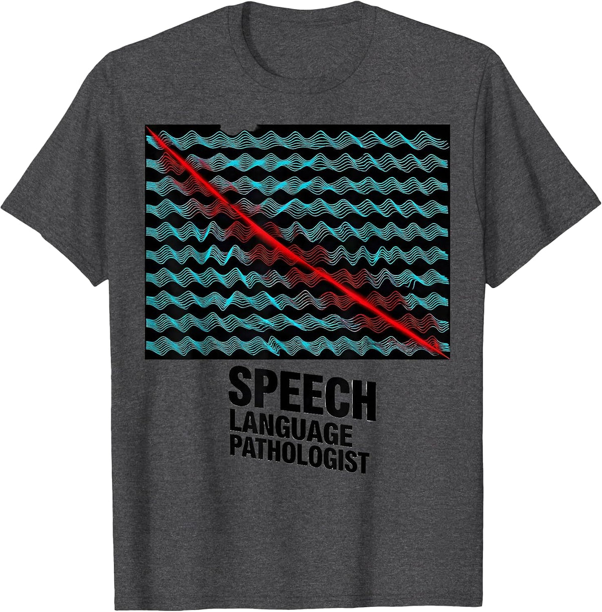 Men's Speech Language Pathologist New Wave Typography SLP Pride T-Shirt - Dark Heather Grey