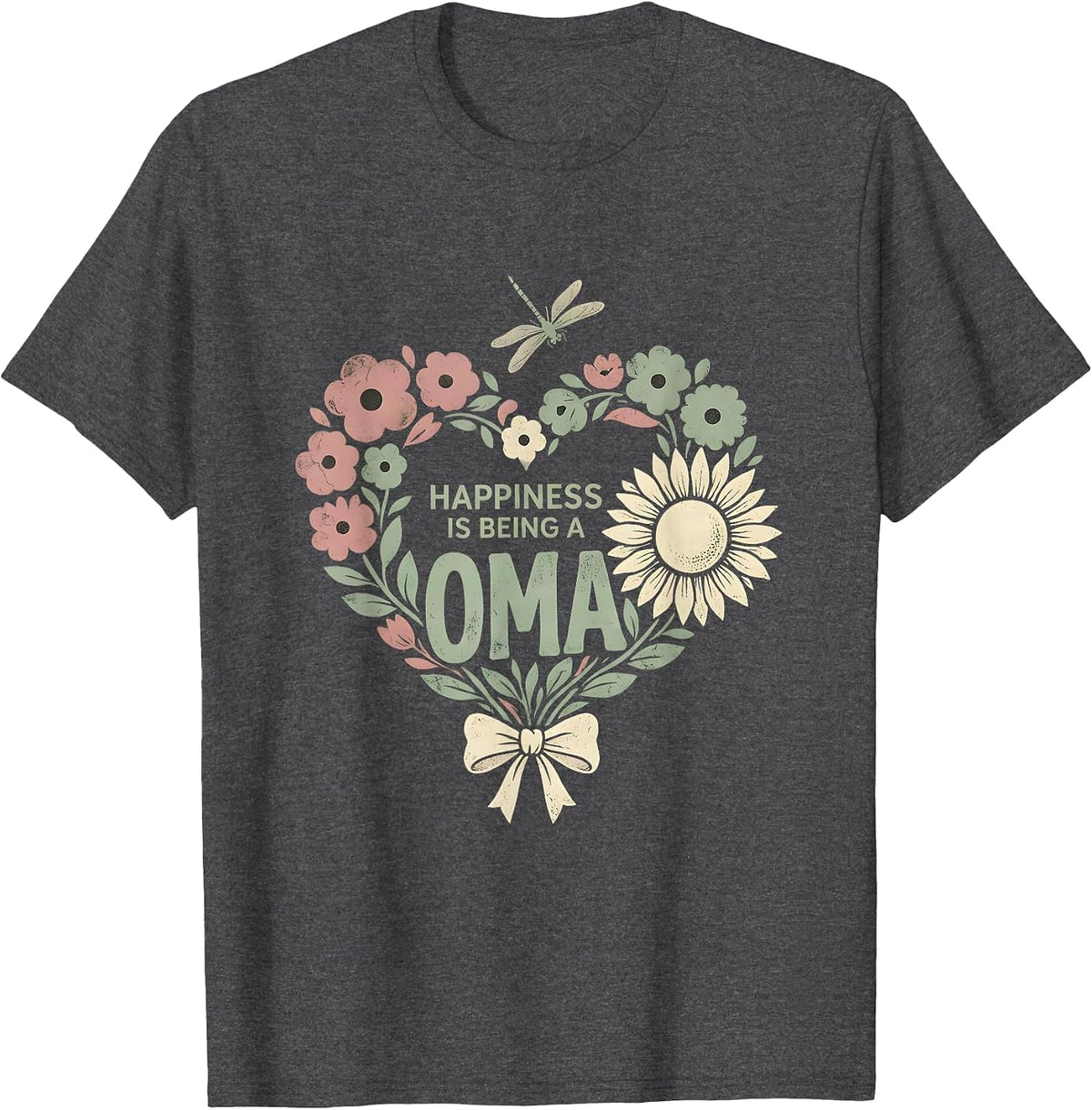 Men's Happiness Is Being A Oma Floral Boho Grandma Mother's Day T-Shirt - Dark Heather Grey