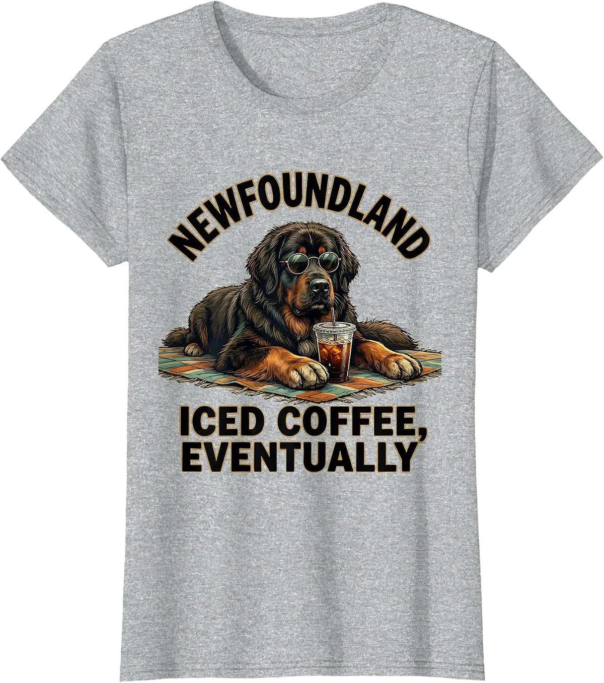 Newfoundland Iced Coffee Eventually Funny Dog Lover Humor T-Shirt - Heather Grey
