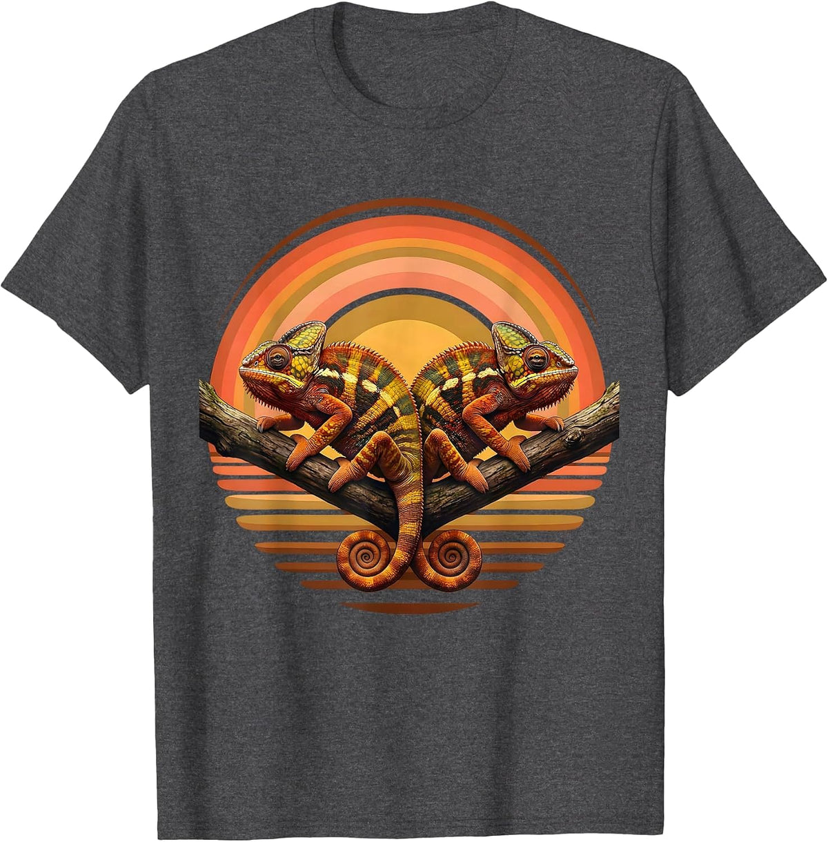 Men's Twin Day Matching Chameleons on a Branch Design T-Shirt - Dark Heather Grey