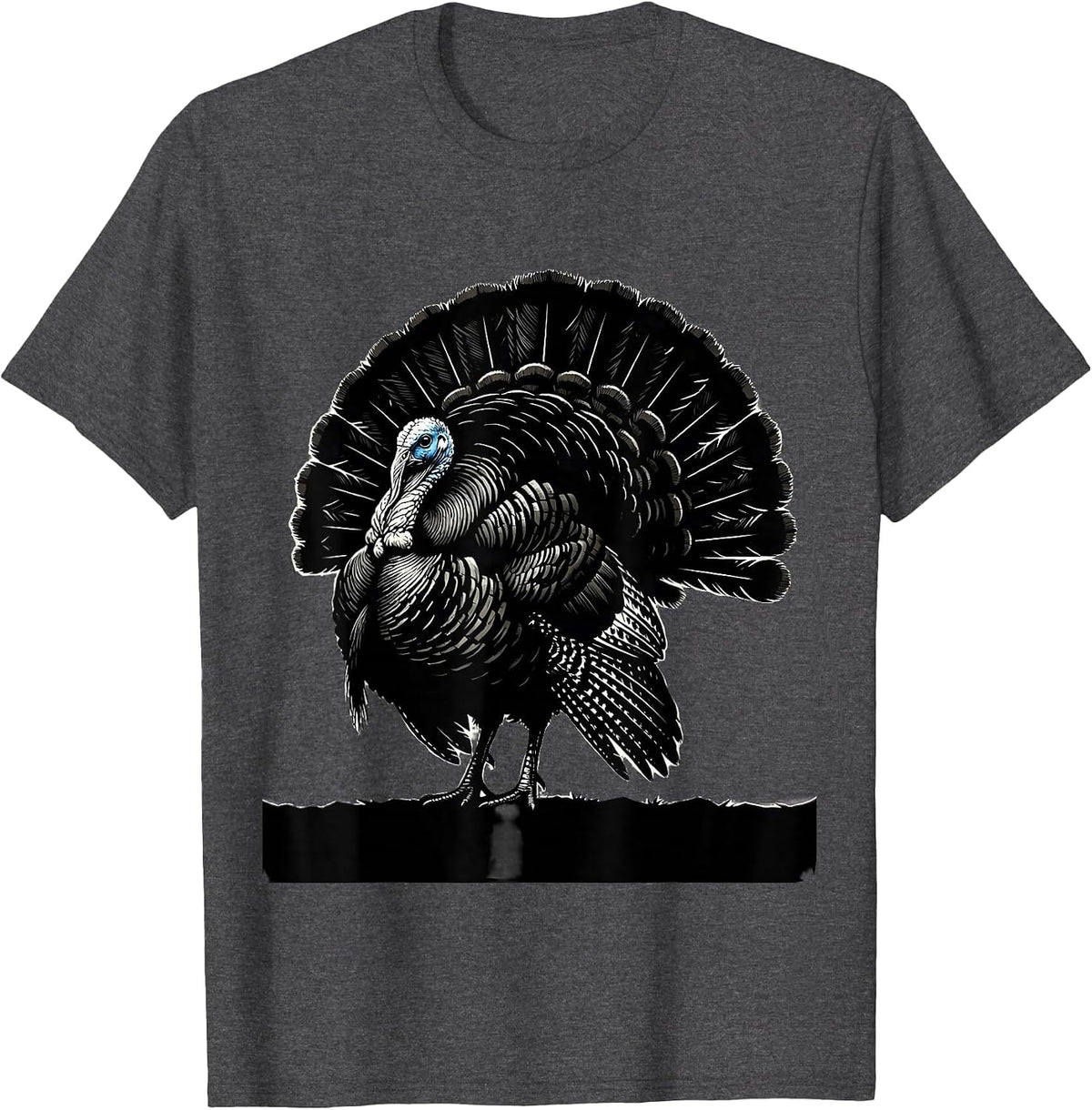 Men's Strutting Turkey Full Fan Tail Feathers Illustration T-Shirt - Dark Heather Grey