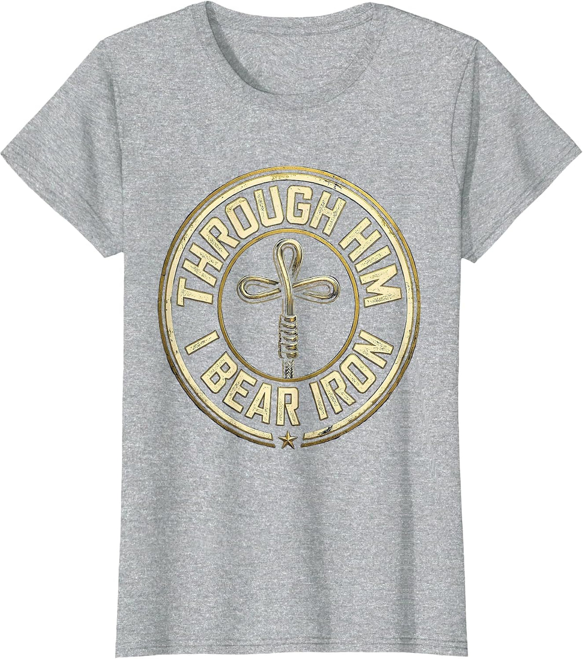 Through Him I Bear Iron Christian Gym Faith Workout T-Shirt - Heather Grey
