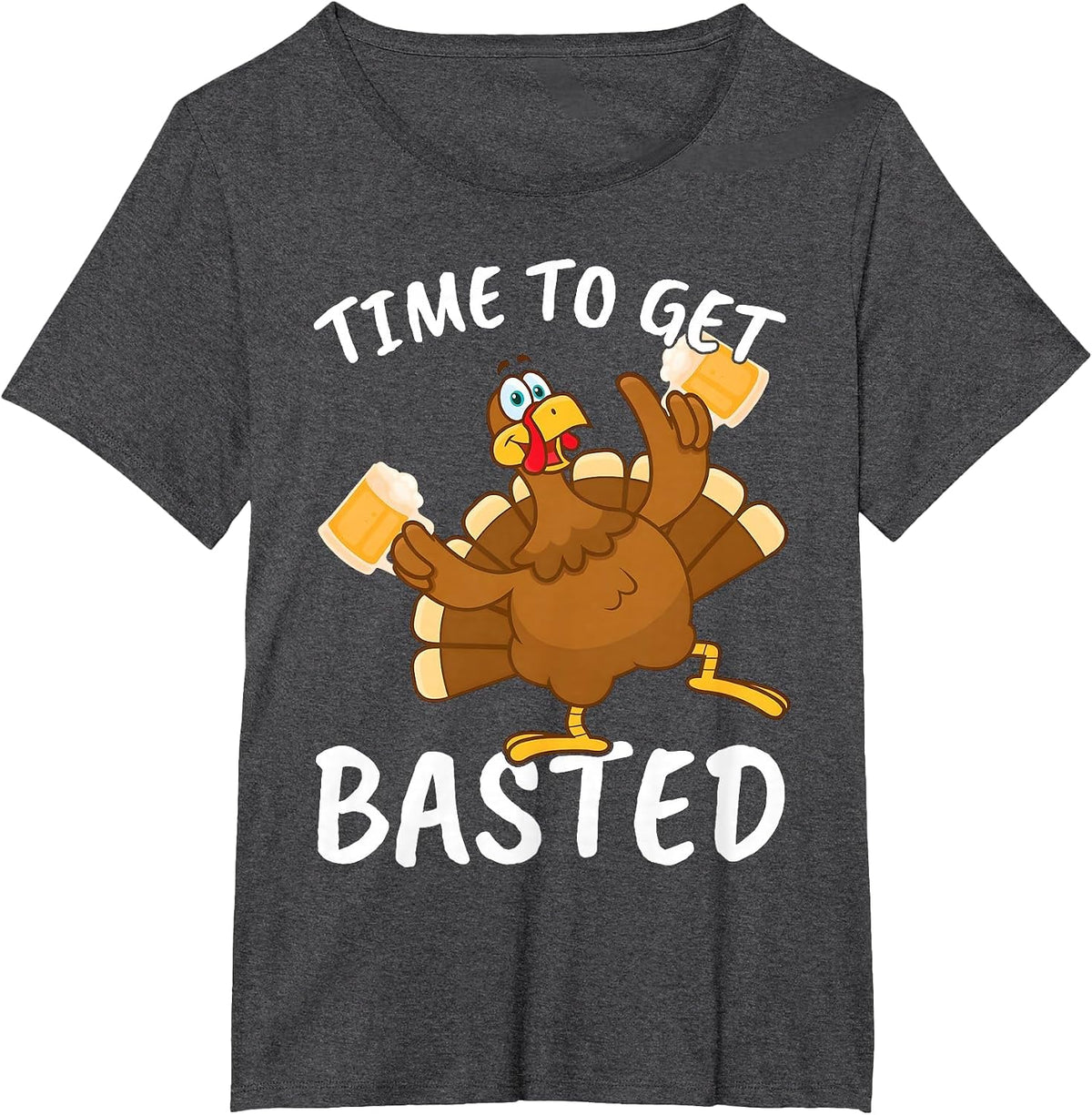 Time to Get Basted Funny Beer Thanksgiving Turkey Men Women T-Shirt - Dark Heather Grey