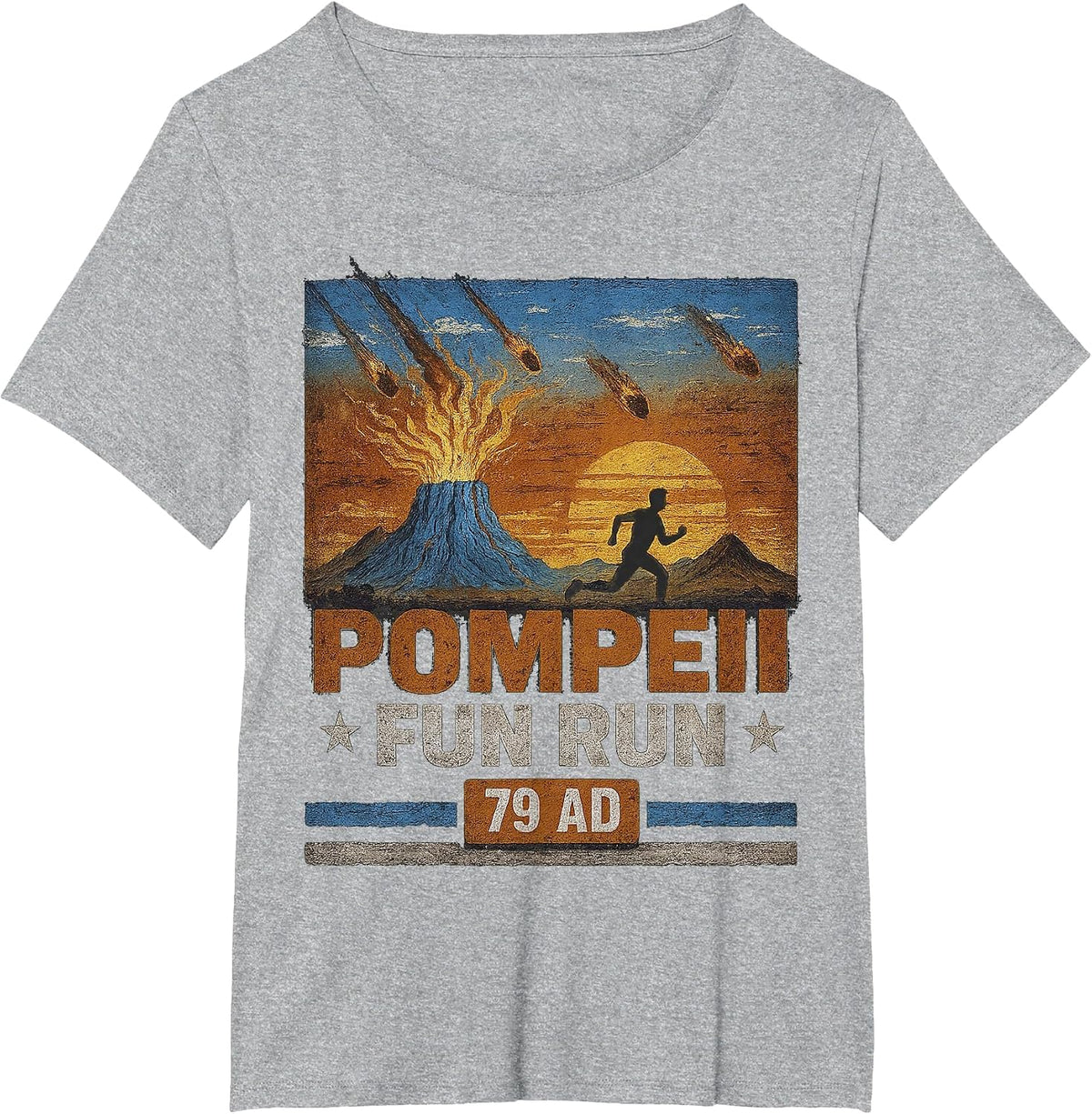 Pompeii Fun Run 79 AD Funny Volcano Geology Parody T-Shirt - Heather Grey