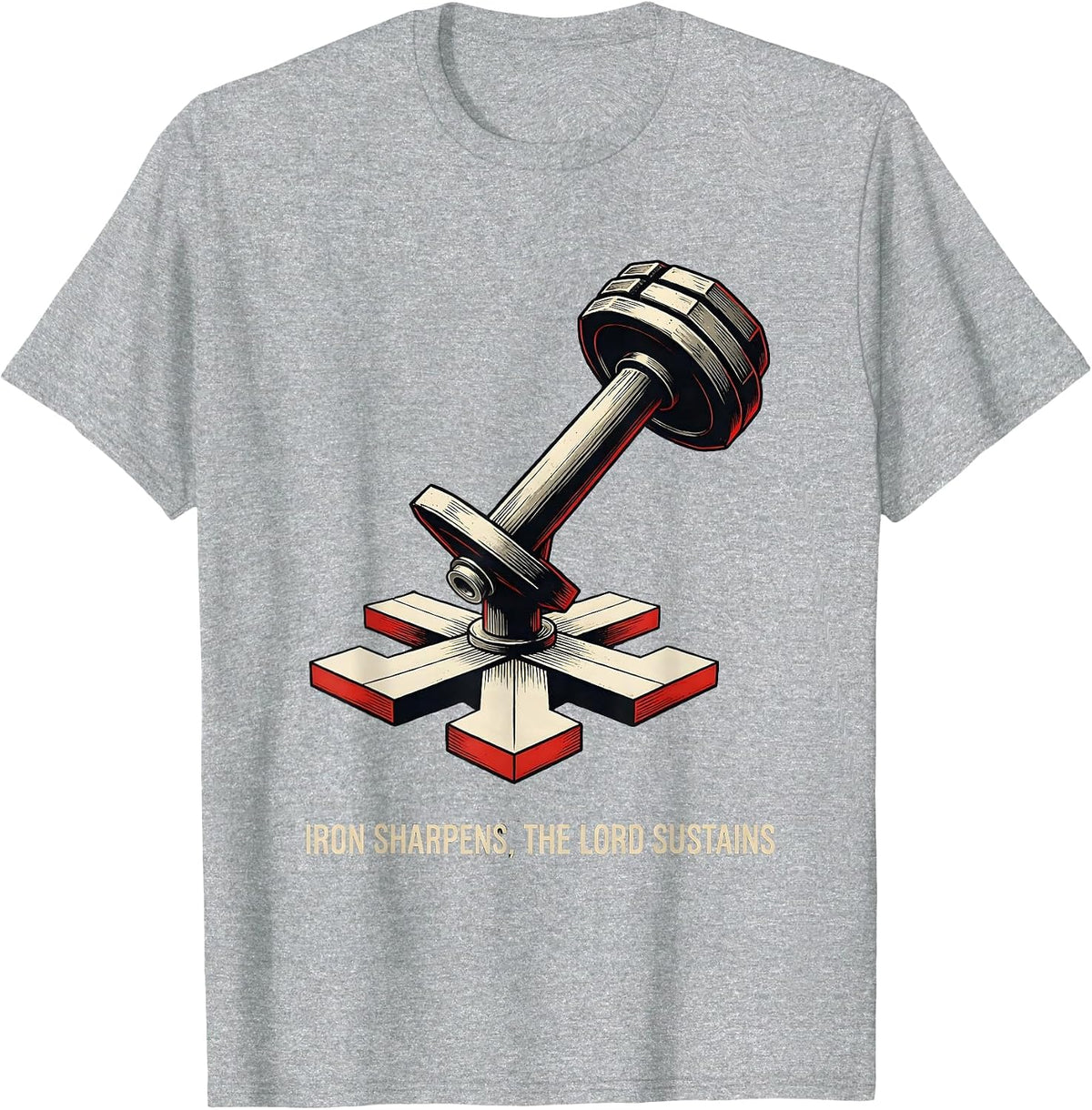 Men's Iron Sharpens, The Lord Sustains Geometric Christian Gym T-Shirt - Heather Grey