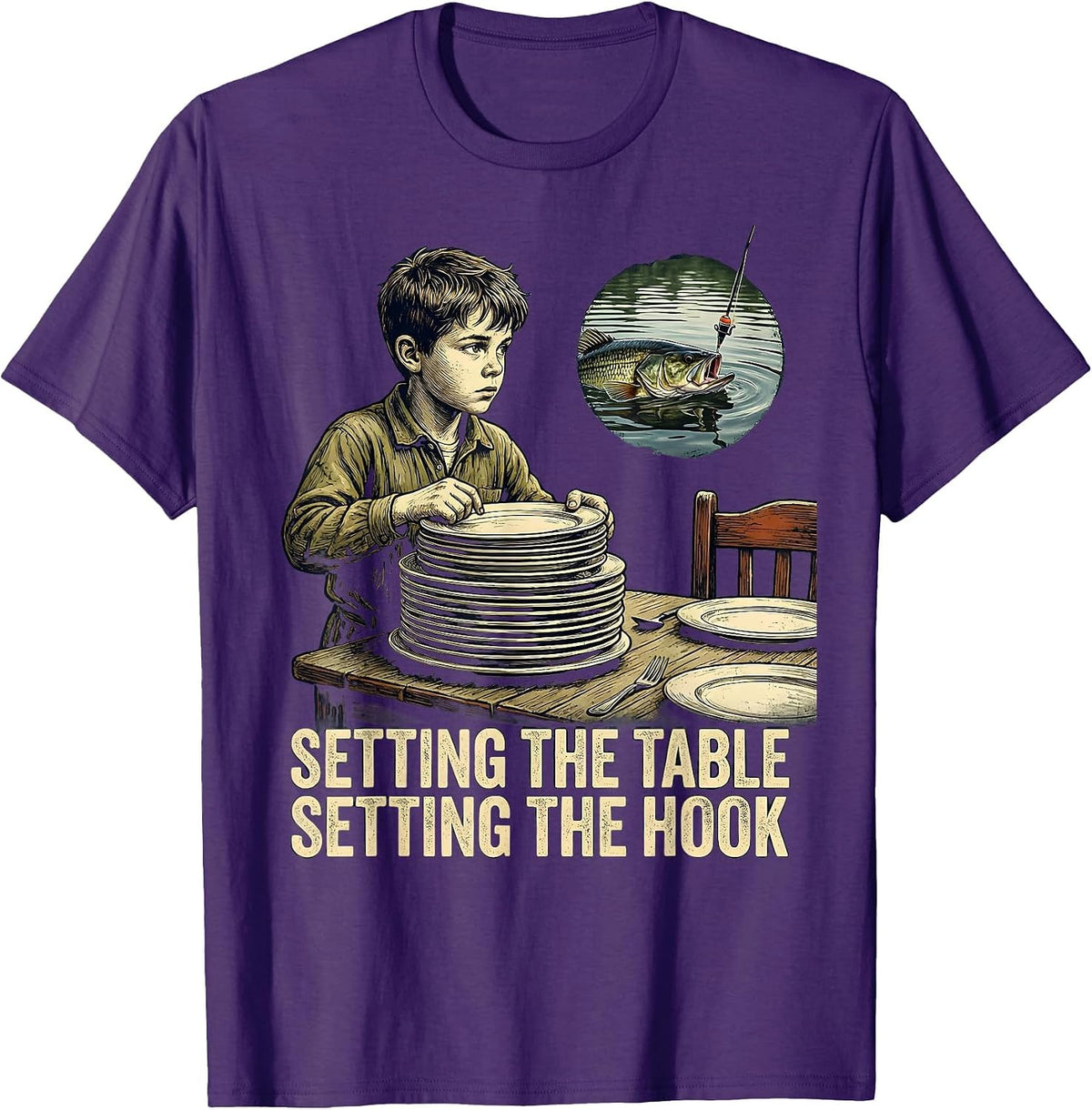 Men's Setting The Table Setting The Hook Vintage Bass Fishing T-Shirt - Purple