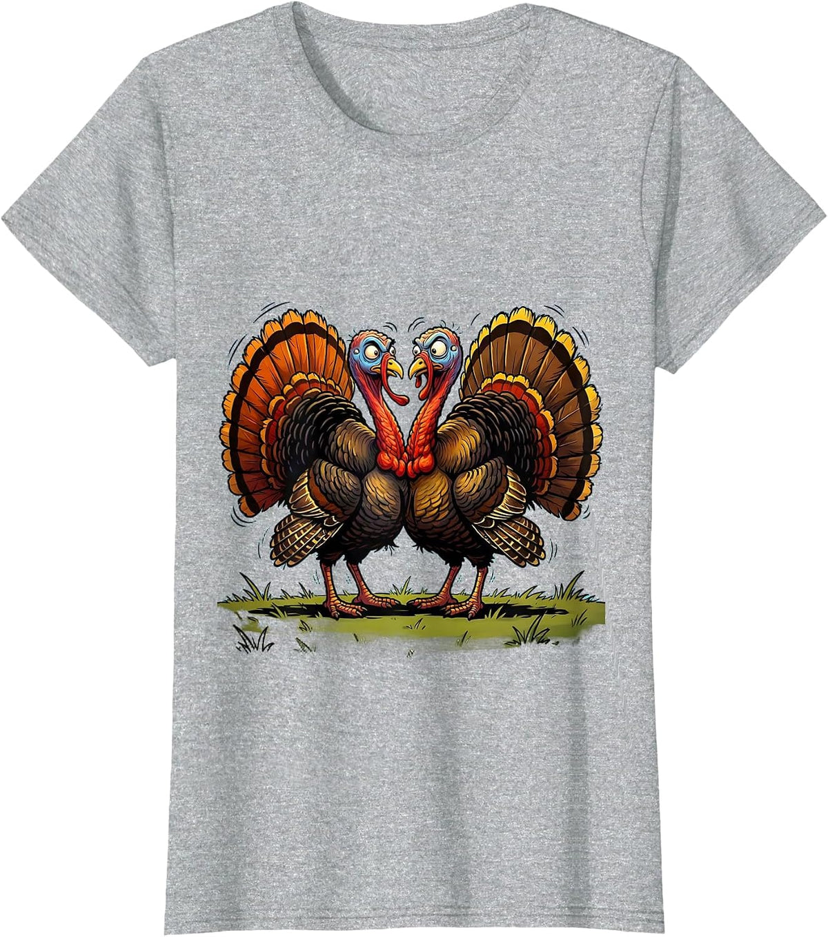 Women's Two Turkeys Face Off Standoff Illustration T-Shirt - Heather Grey