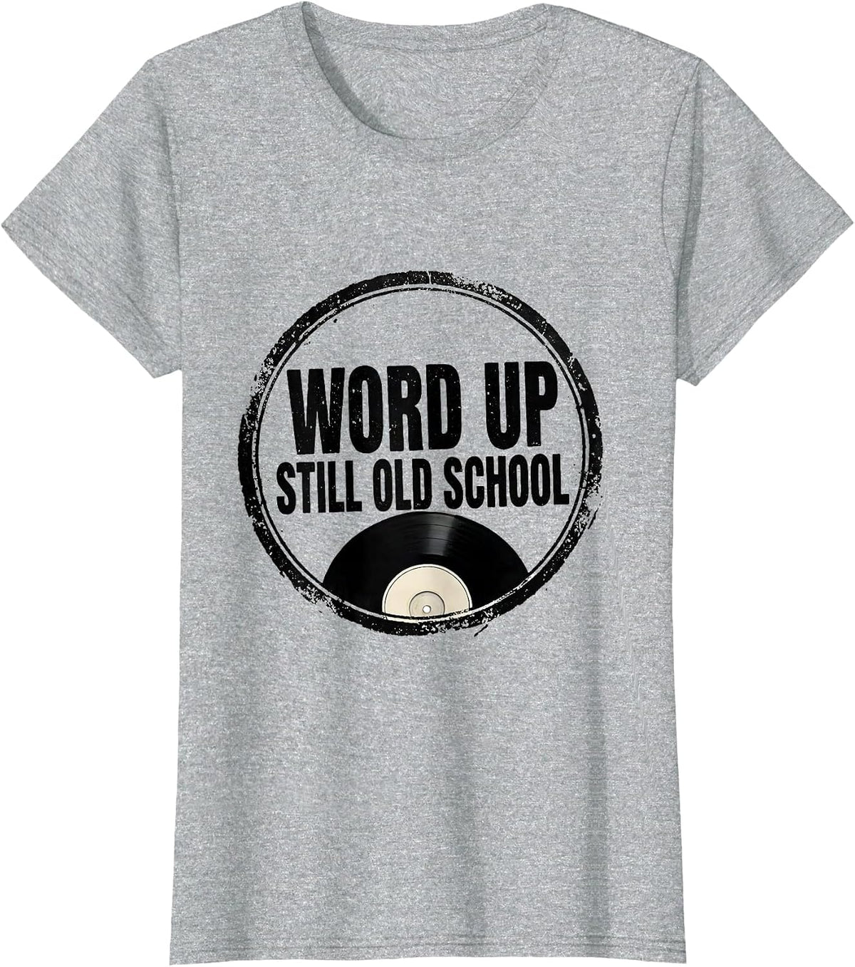 Word Up, Still Old School 90s Hip-Hop Nostalgia Rubber Stamp T-Shirt - Heather Grey