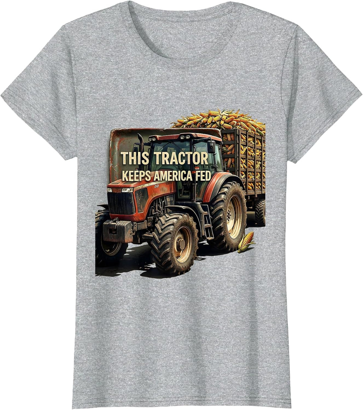Women's This Tractor Keeps America Fed Distressed Farm Dad Heritage T-Shirt - Heather Grey