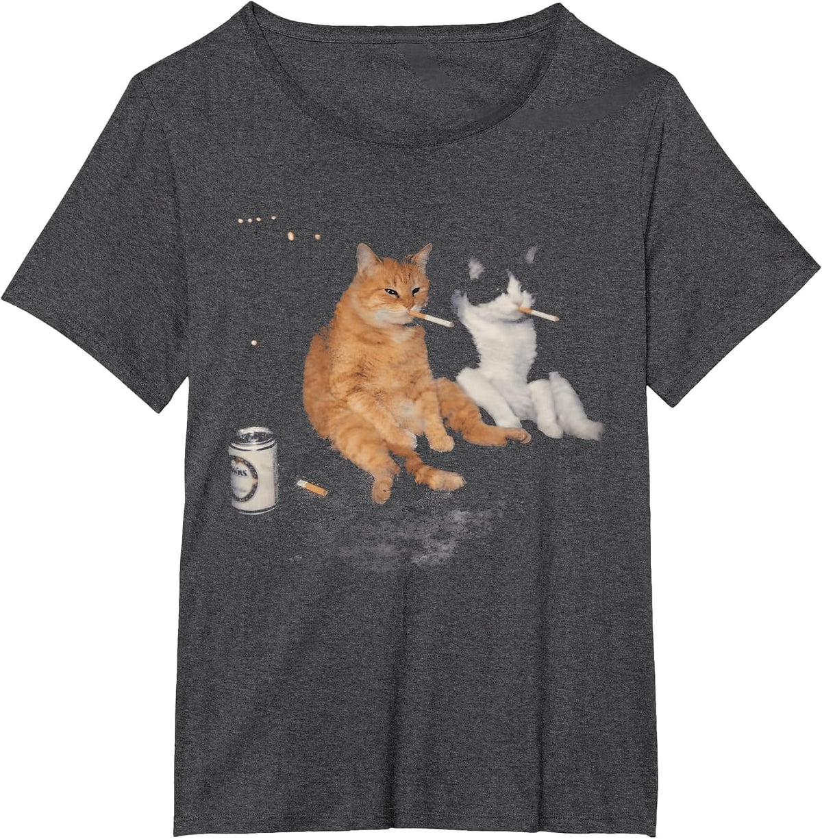 Funny 2 Smoking Cats Drinking Beer Smoking Kitten Cat Meme T-Shirt - Dark Heather Grey