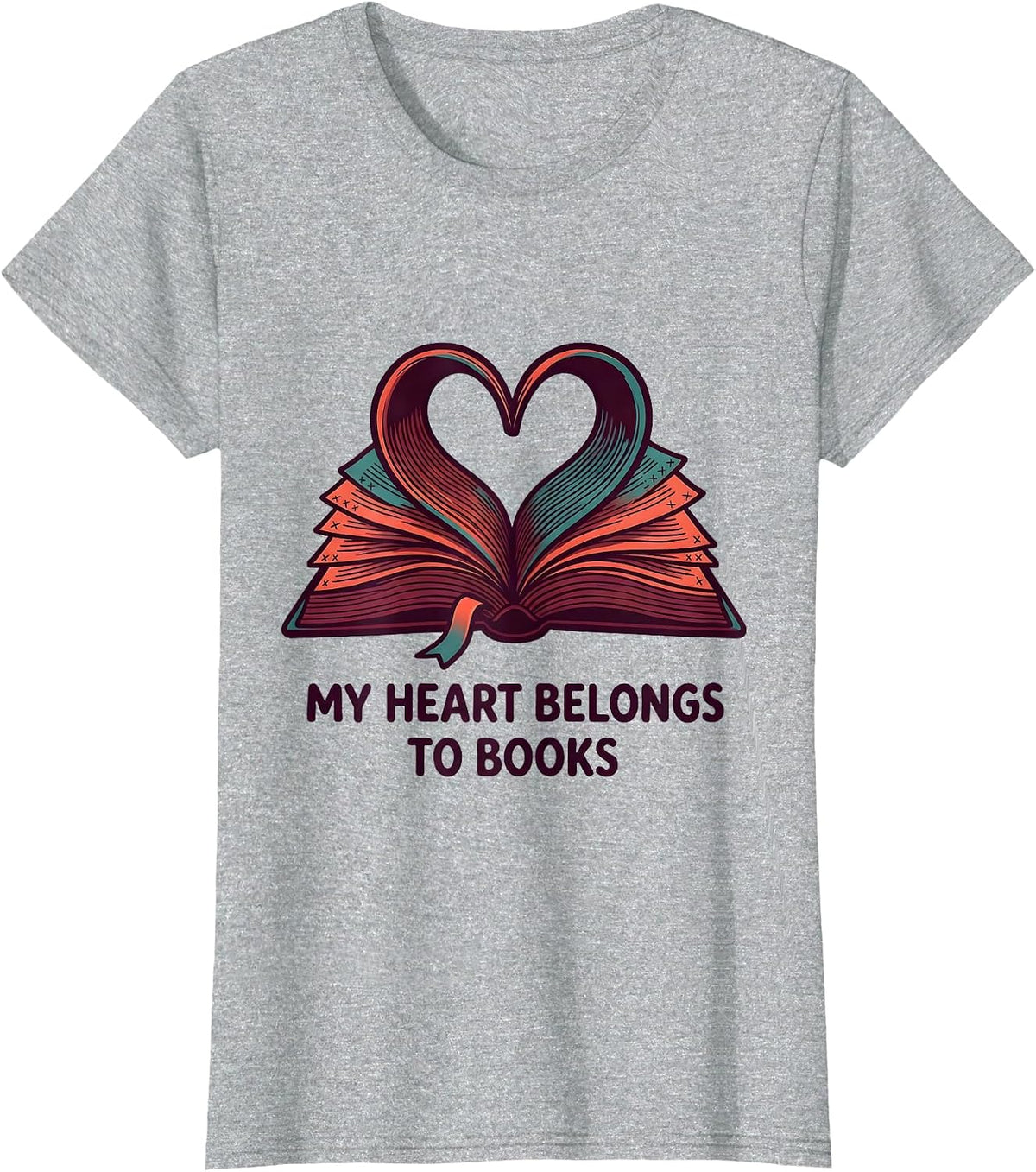 My Heart Belongs To Books Teacher Valentine Book Lover Gift T-Shirt - Heather Grey