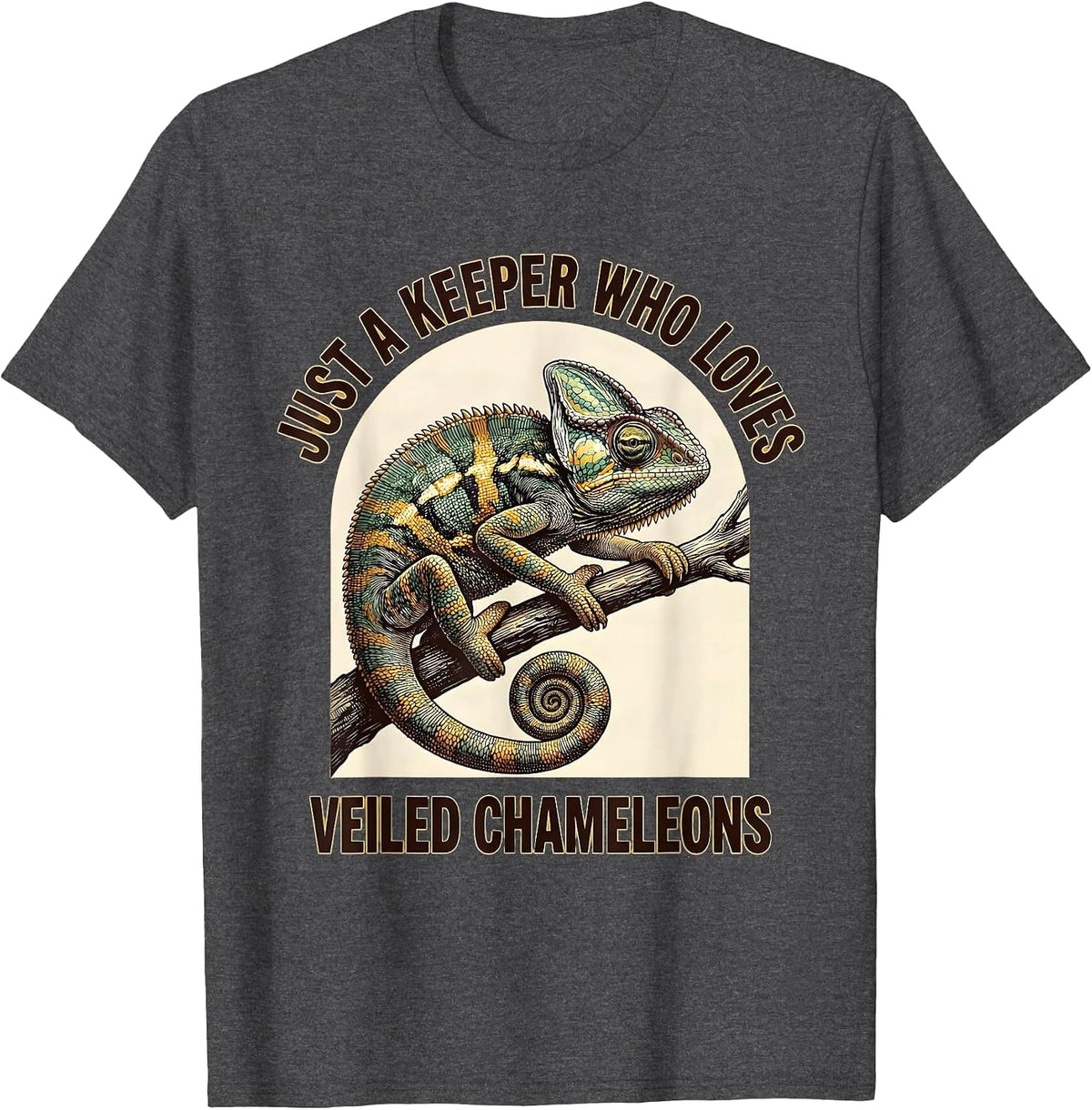 Men's Just A Keeper Who Loves Veiled Chameleons Reptile Humor T-Shirt - Dark Heather Grey