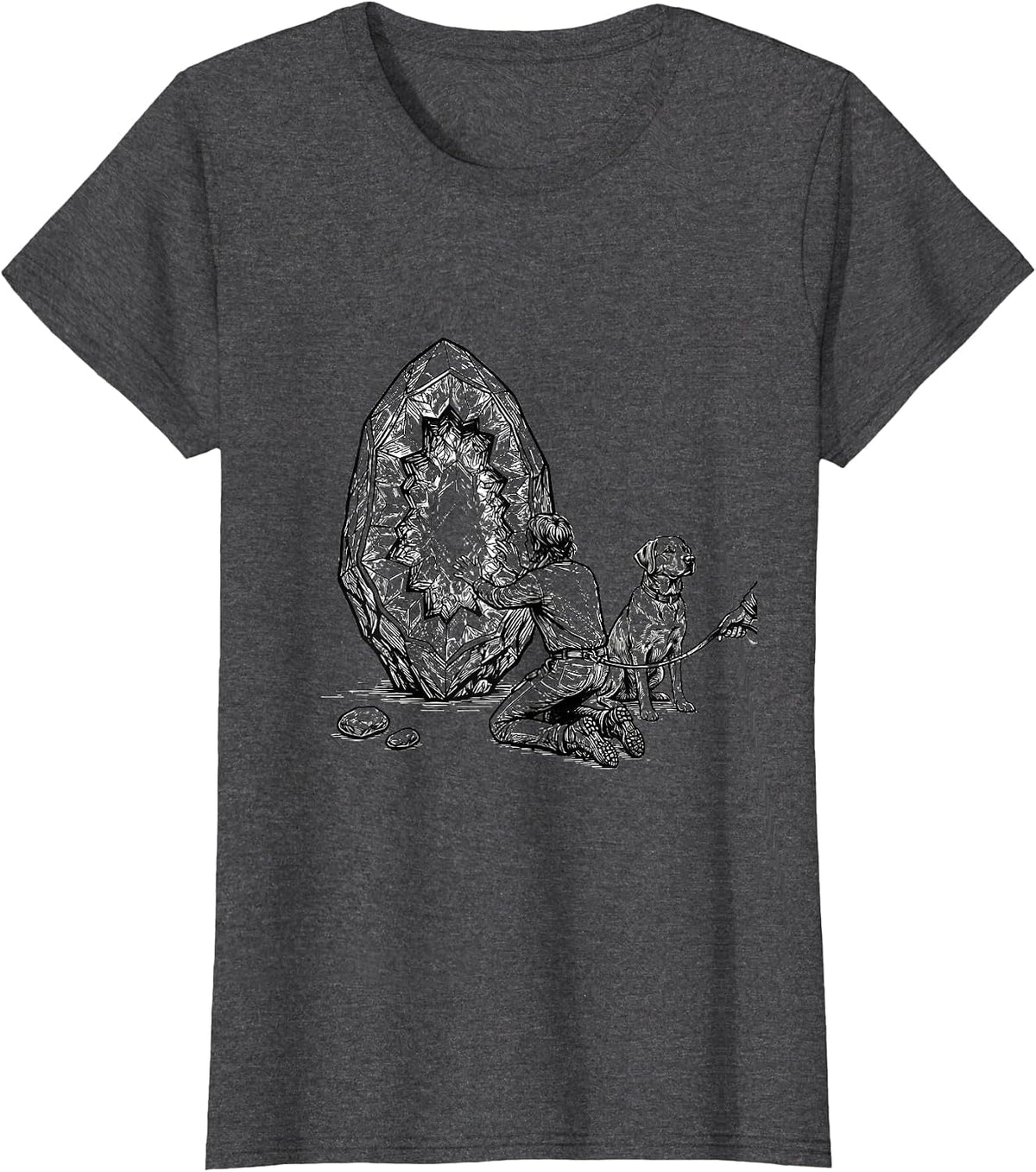 Women's Kneeling Collector Geode Hunter Funny Rock Collector T-Shirt - Dark Heather Grey