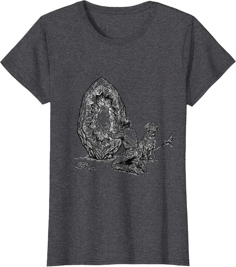 Women's Kneeling Collector Geode Hunter Funny Rock Collector T-Shirt - Dark Heather Grey