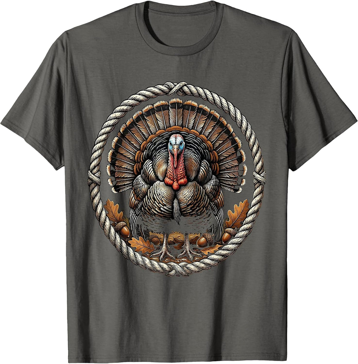 Turkey Strutting Through Fallen Autumn Leaves T-Shirt - Asphalt Grey
