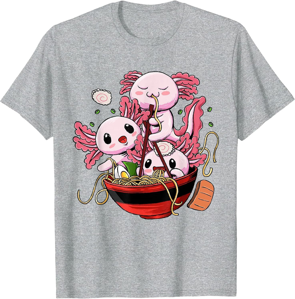 Axolotl Ramen Shirt - Kawaii Anime Axolotl Eating Ramen T-Shirt - Heather Grey