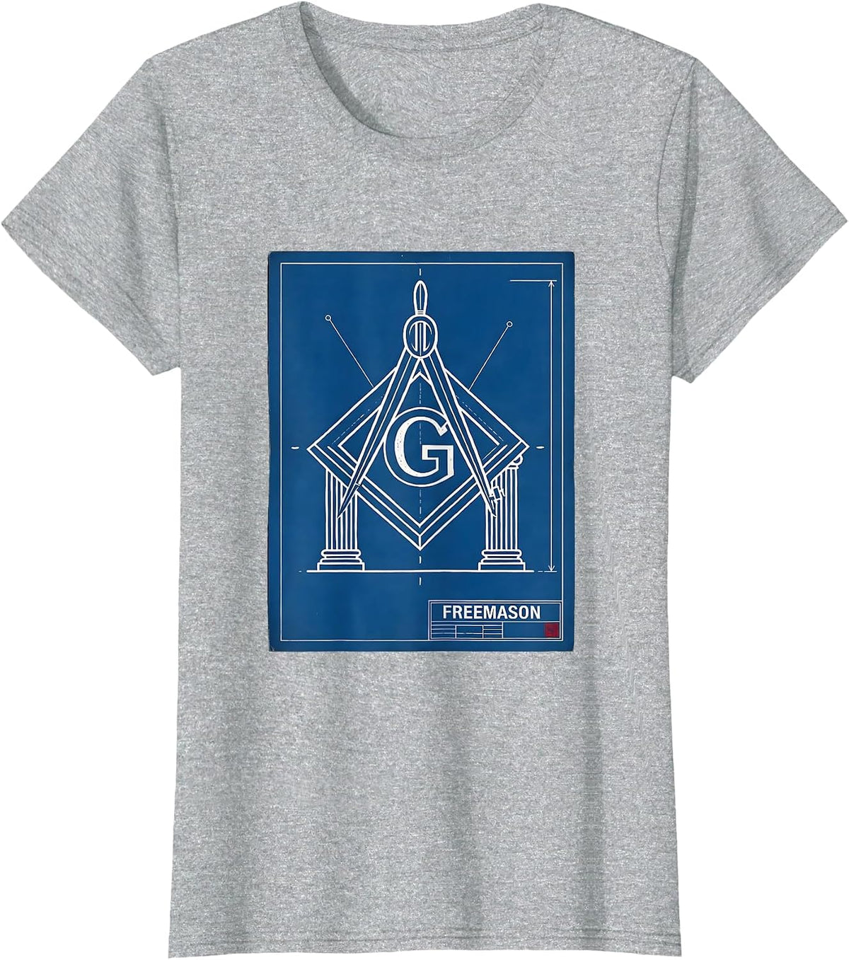 Freemason Technical Blueprint Square And Compass Fraternal T-Shirt - Heather Grey