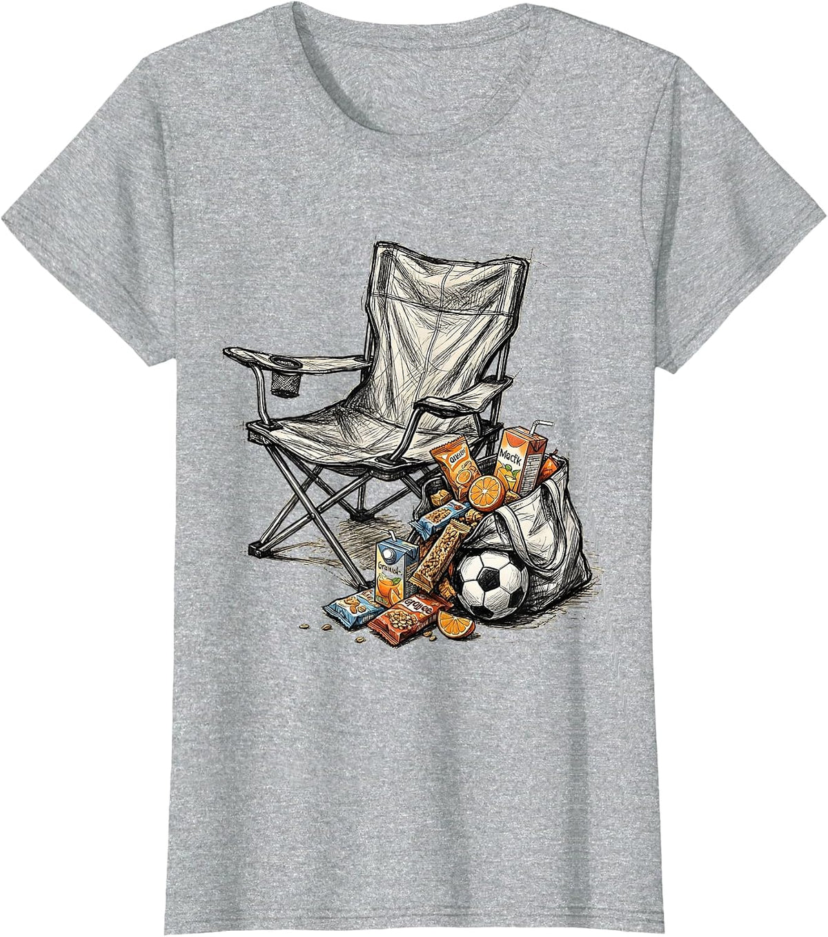 Soccer Dad Folding Chair Snack Bag Graphic T-Shirt - Heather Grey