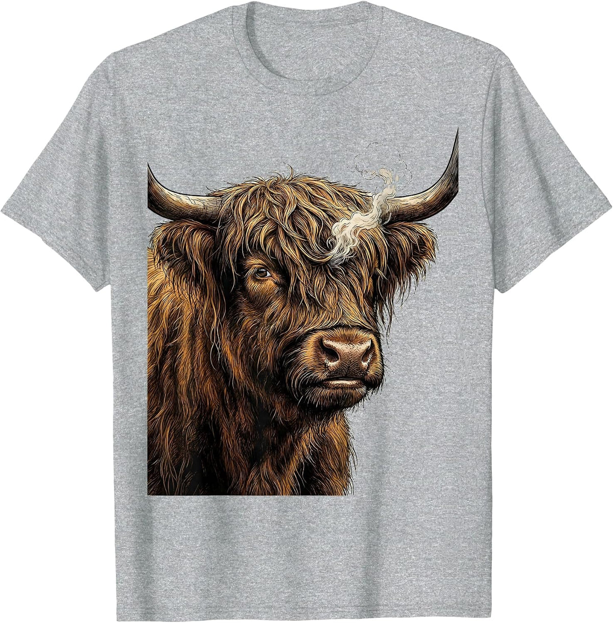 Men's Highland Cow Funny Cute Cow Lover Graphic T-Shirt - Heather Grey