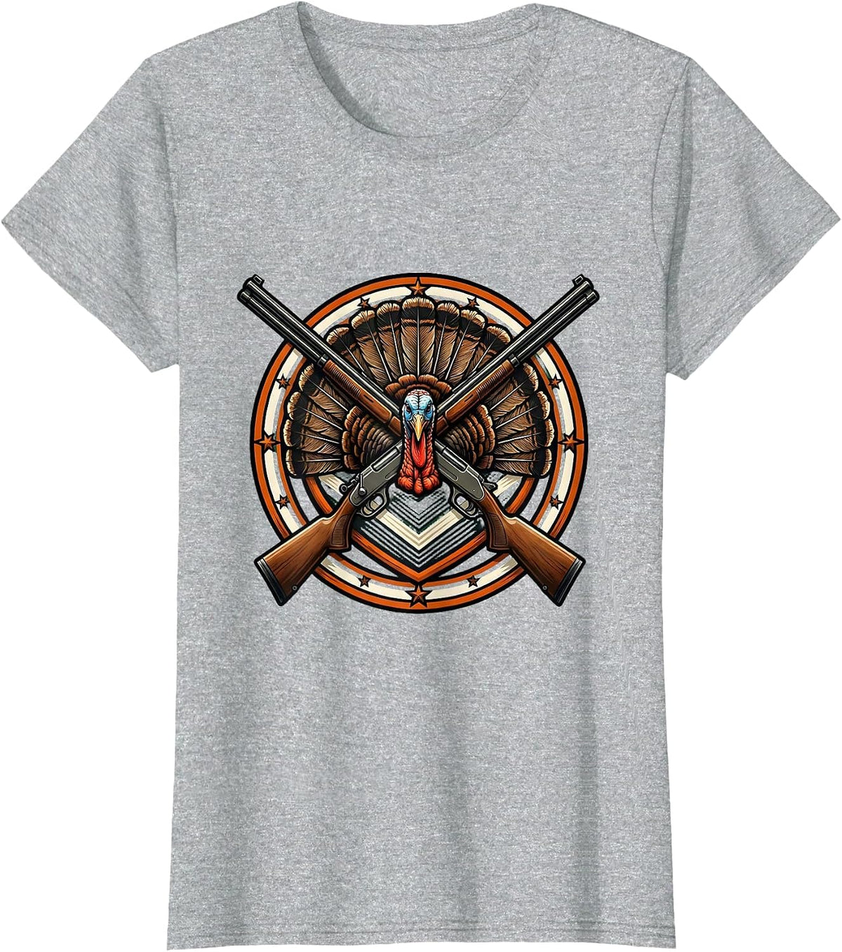 Thanksgiving Hunting Rifle and Turkey Feathers Design T-Shirt - Heather Grey