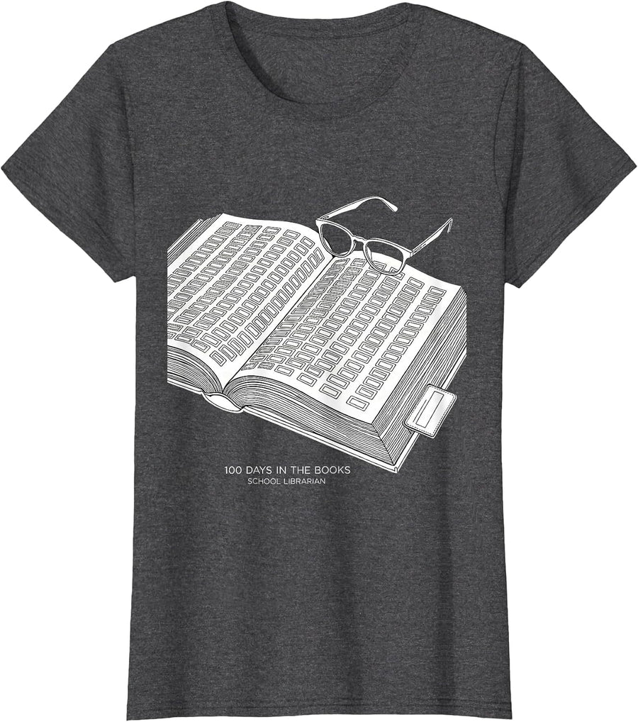 Women's 100 Days In The Books School Librarian T-Shirt - Dark Heather Grey