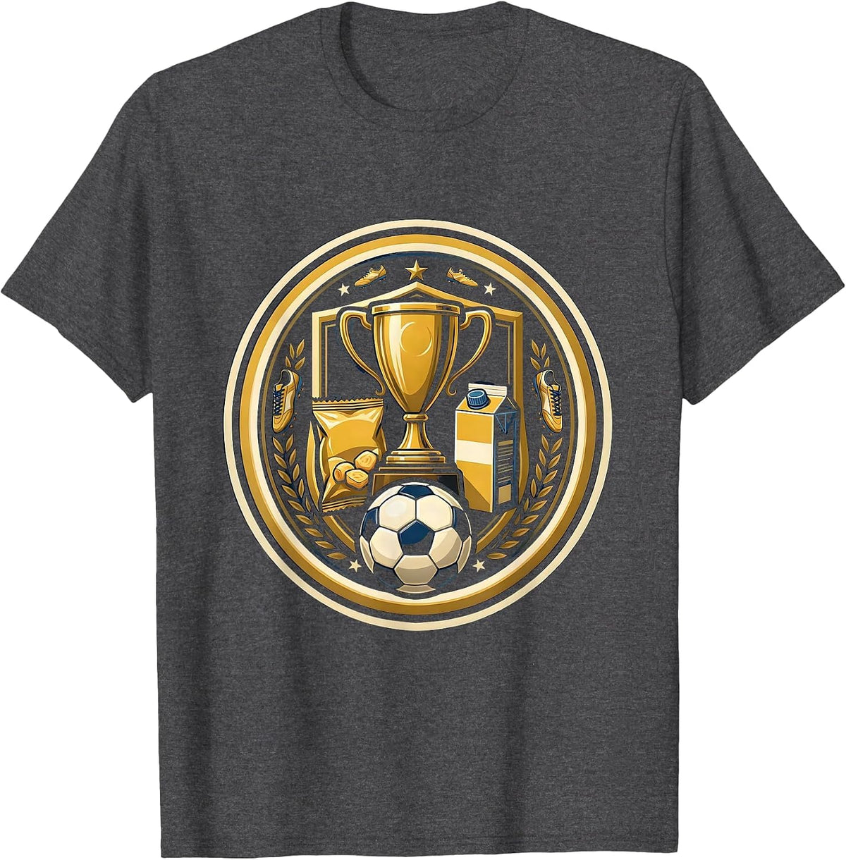 Men's Soccer Dad Trophy Snacks Funny Graphic Tee T-Shirt - Dark Heather Grey