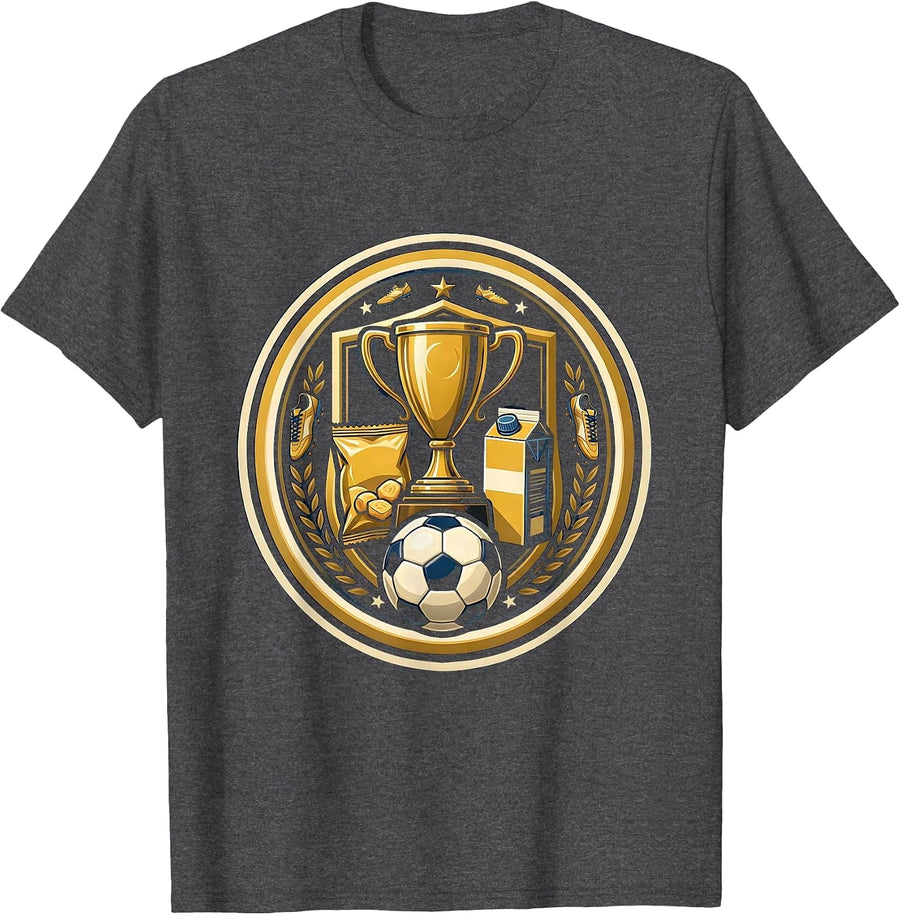 Men's Soccer Dad Trophy Snacks Funny Graphic Tee T-Shirt - Dark Heather Grey