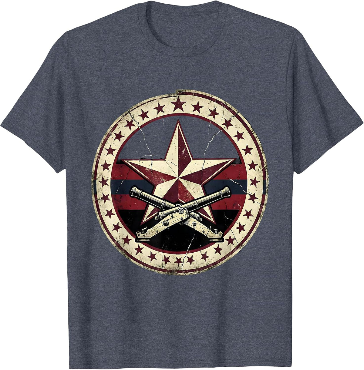Commander's Star Badge Crossed Cannons Design T-Shirt - Heather Blue